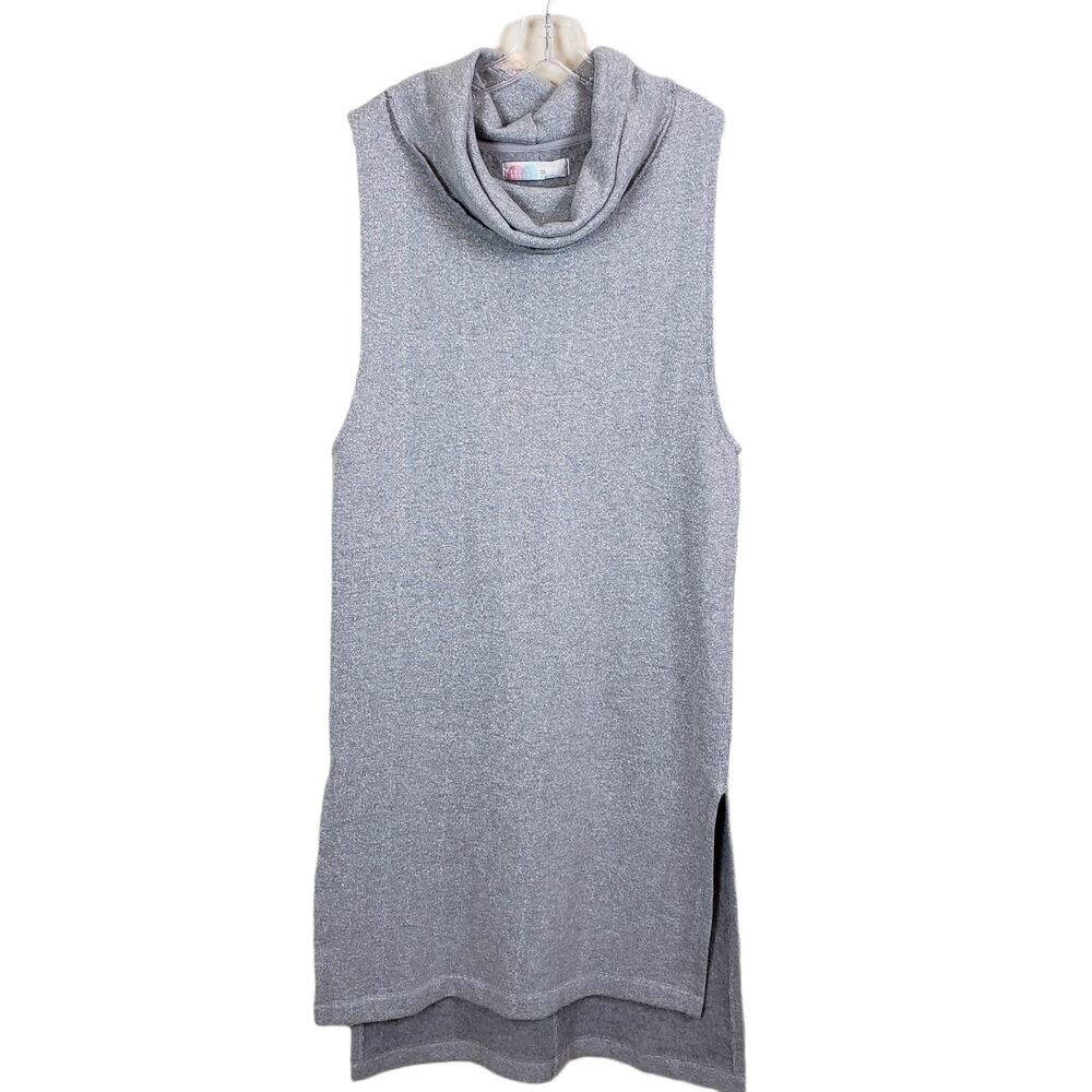 Free People Beach Gray Cowl Neck Side Slit Sleeveless High Low Tunic Dress  XS